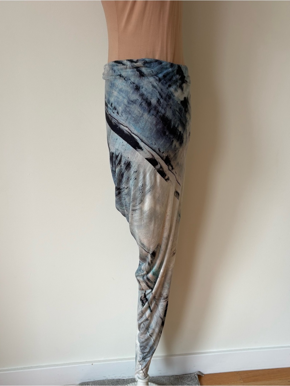 Helmut Lang Tidal Print Asymmetrical Multicolor Maxi Jersey Skirt EUC Size Small - Picture 6 of 12